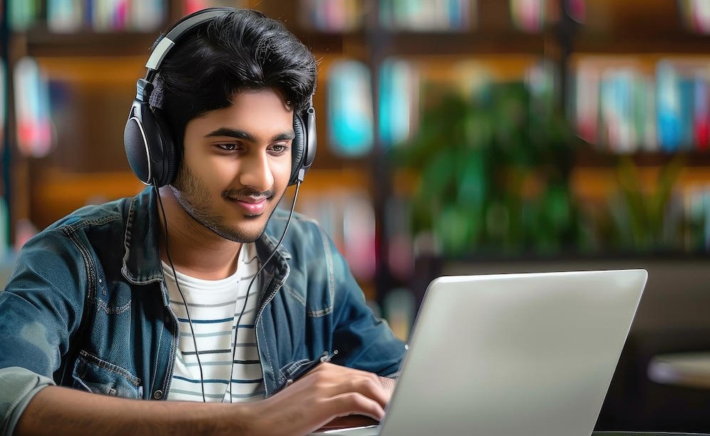 indian student working laptop wi